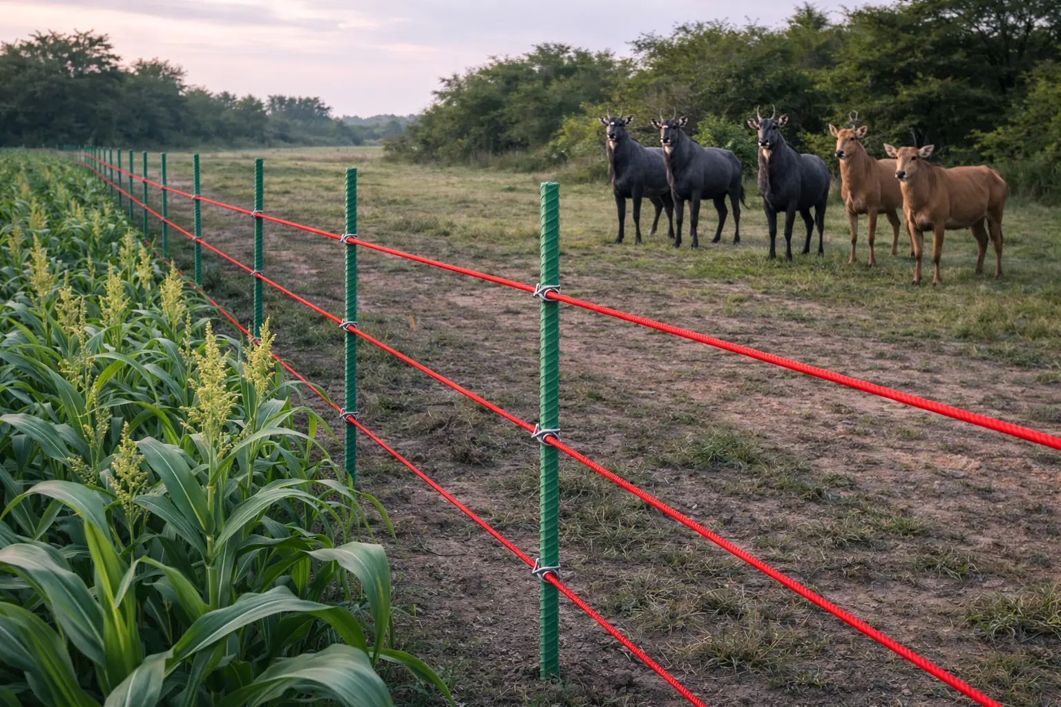 FRP rod fencing support in corn crop near Ujjain
