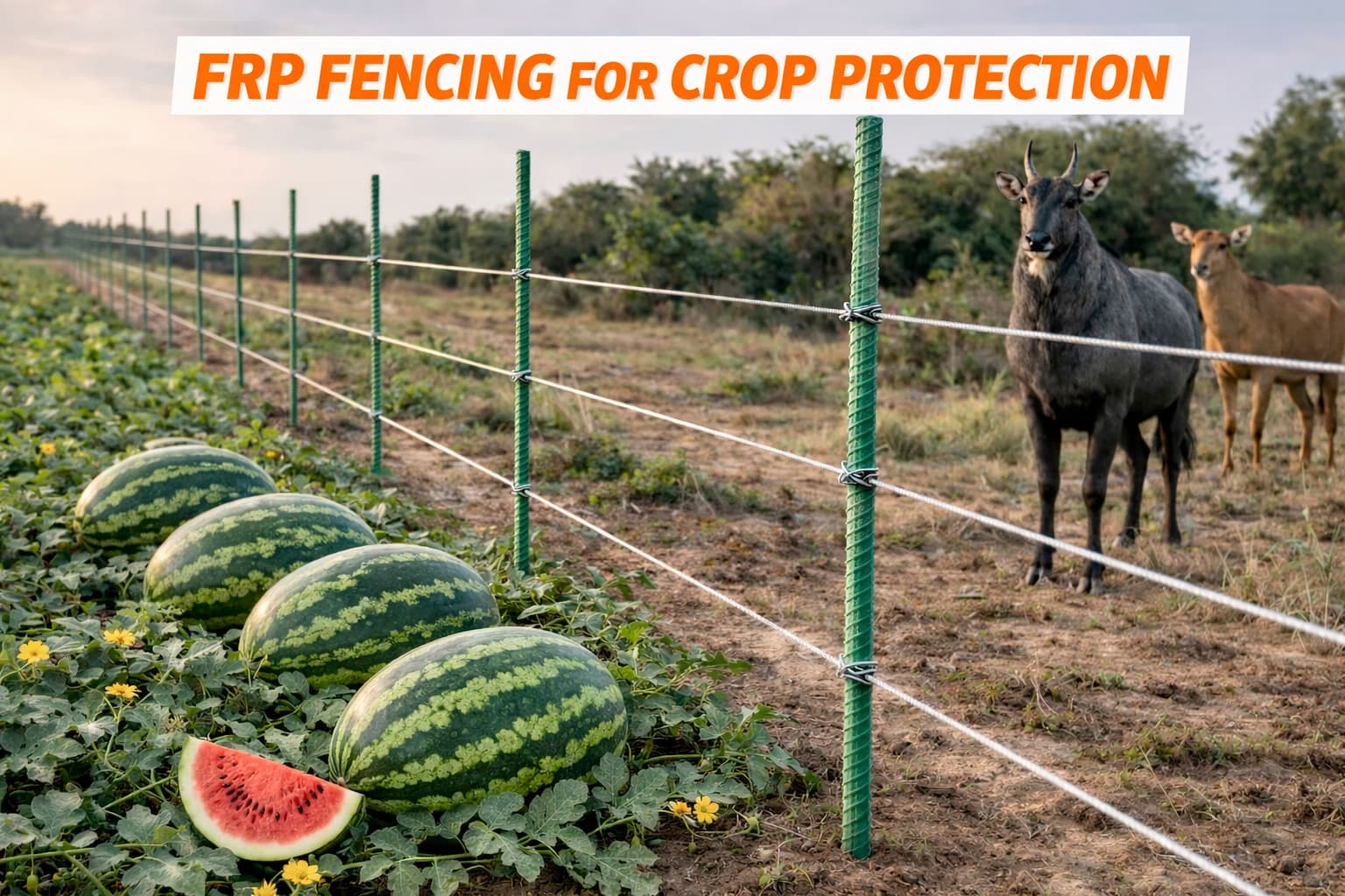 Solar fencing using FRP rods for farm protection